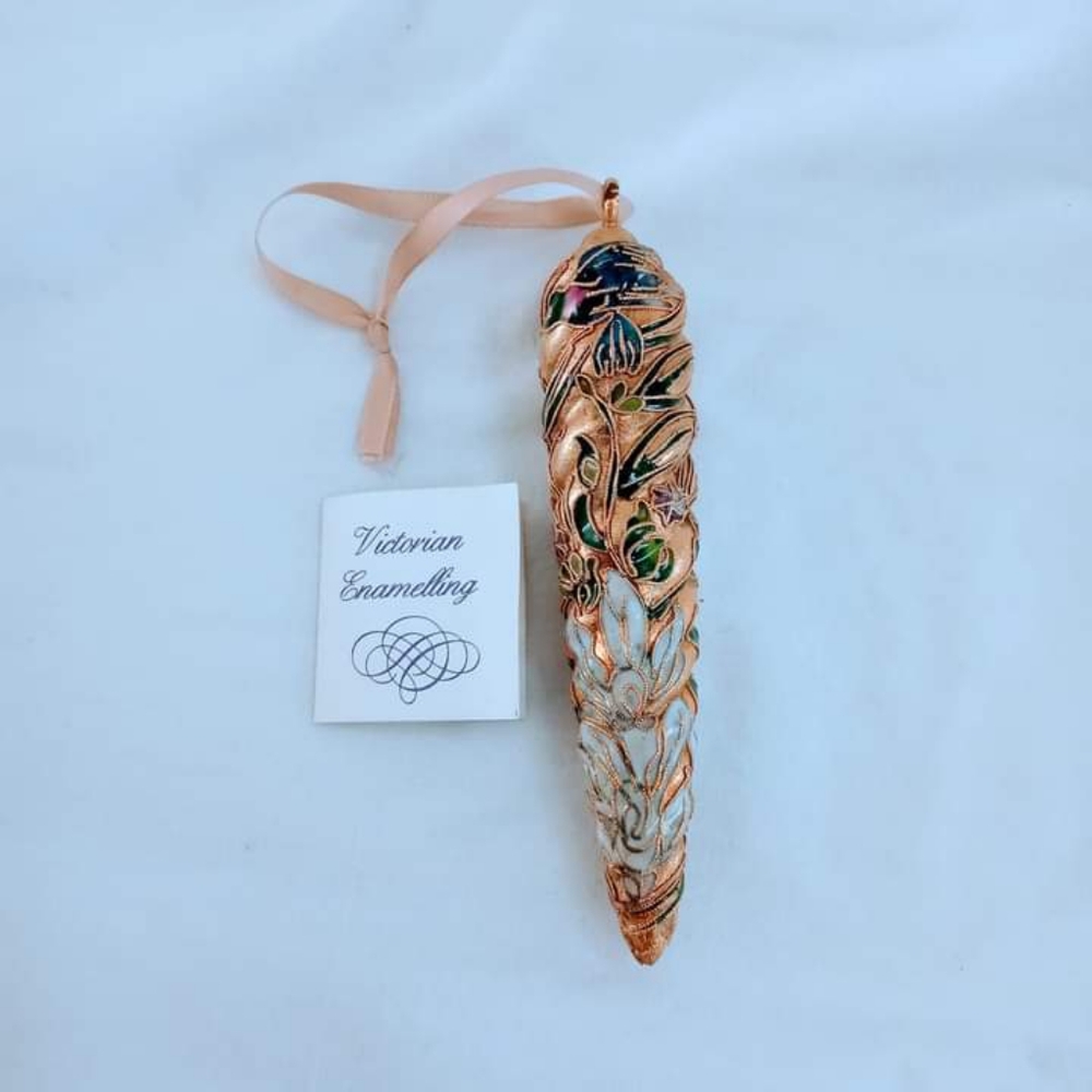 Vintage Victorian Enameled Copper Christmas Ornament